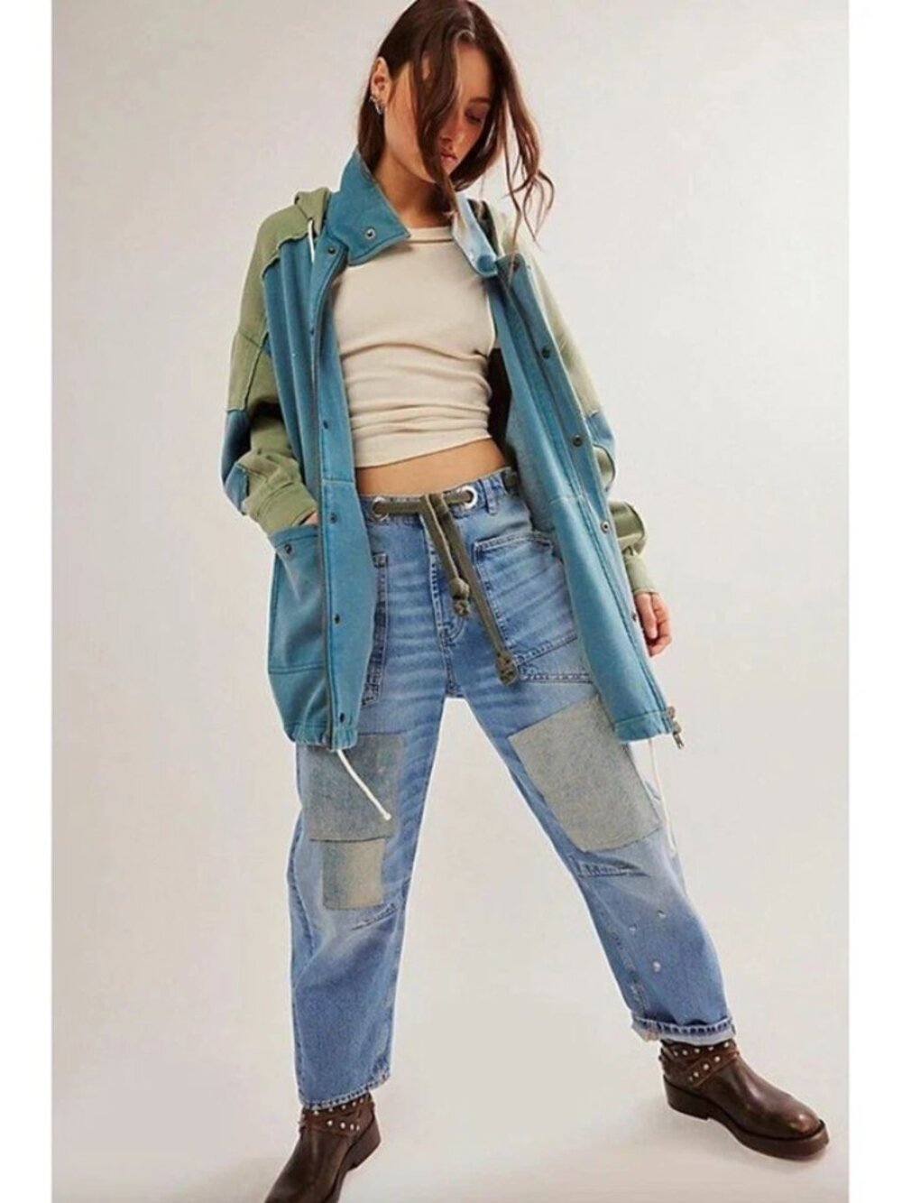 Free People Radio Cardi Hoodie Sweatshirt Jacket Oversized Pocket XL